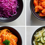 **

Fermented vegetables like pickles, kimchi, and sauerkraut are displayed artfully. Emphasize the vibrant colors and textures of the vegetables. Focus on a healthy and natural food aesthetic.

**